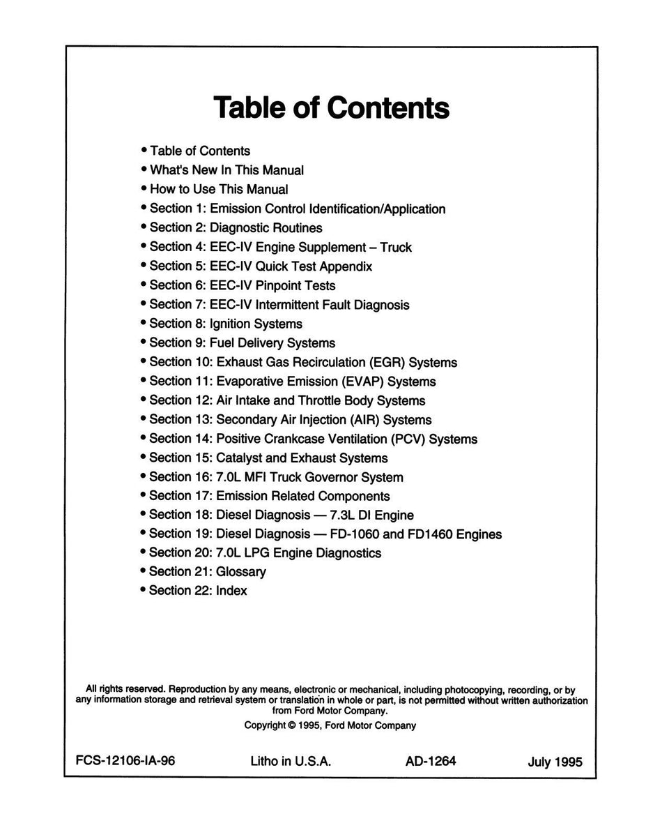 1996 Ford Obd-i Powertrain Control Emissions Diagnosis Service Manual 