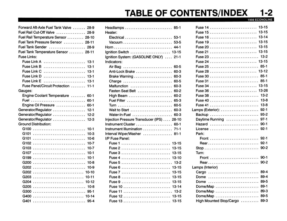 1998 Ford Econoline Electrical And Vacuum Troubleshooting Manual 