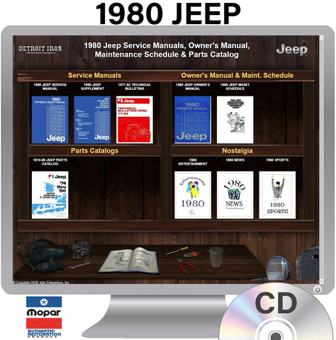 1980 Jeep Shop Manuals, Service Bulletins, Owner Manuals, & Parts Book on CD