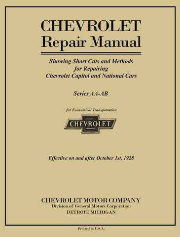 1927 - 1928 Chevrolet Car & Truck Repair Shop Manual