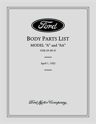 1928 - 1931 Ford Model A AA Body Parts Book