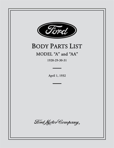 1928 - 1931 Ford Model A AA Body Parts Book